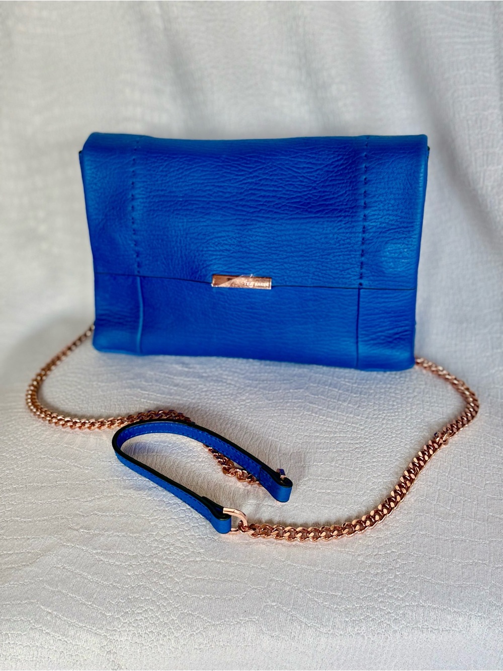 Ted Baker Electric Blue Leather Shoulder Bag with Rose Gold Chain